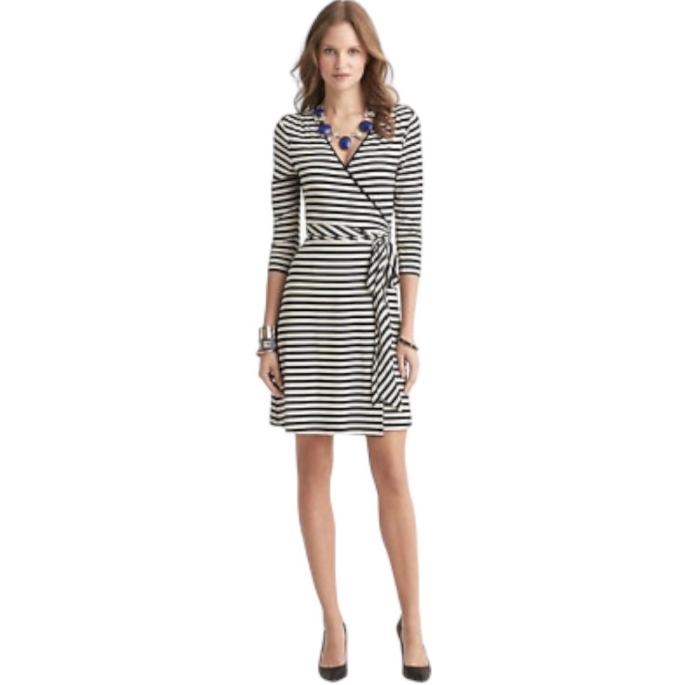 Banana Republic Black and White Striped Wrap Dress